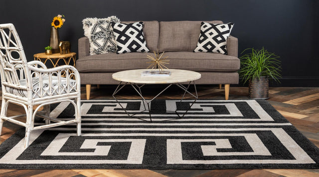 Black 7' 10 x 7' 10 Athens Square Area Rug 100% Polypropylene With Cotton Backing Easy Clean Indoor Living Dining Room Bedroom Office Carpet for Sale at Rug Engine