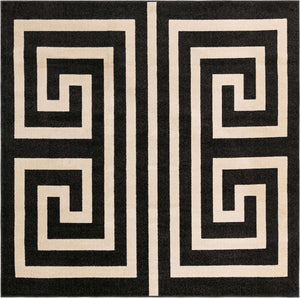 Black 7' 10 x 7' 10 Athens Square Area Rug 100% Polypropylene With Cotton Backing Easy Clean Indoor Living Dining Room Bedroom Office Carpet for Sale at Rug Engine