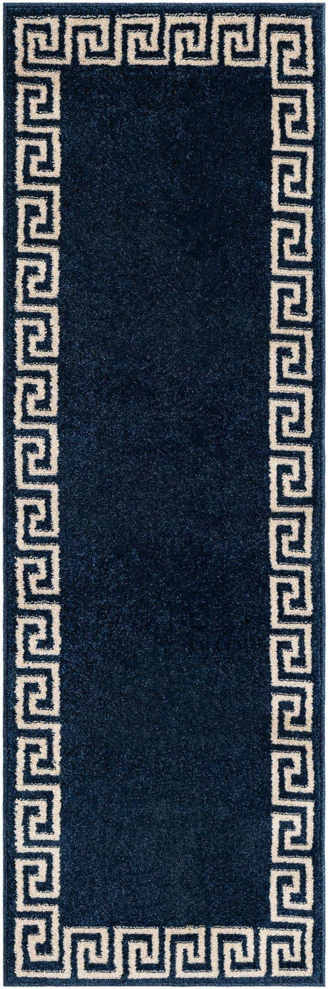 Navy Blue 2' x 6' 1 Athens Runner Area Rug 100% Polypropylene With Cotton Backing Easy Clean Indoor Living Dining Room Bedroom Office Carpet for Sale at Rug Engine