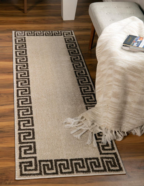 Beige and Brown 2' 7 x 10' Athens Runner Area Rug 100% Polypropylene With Cotton Backing Easy Clean Indoor Living Dining Room Bedroom Office Carpet for Sale at Rug Engine