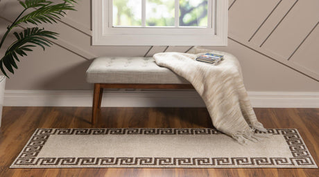 Beige and Brown 2' 7 x 10' Athens Runner Area Rug 100% Polypropylene With Cotton Backing Easy Clean Indoor Living Dining Room Bedroom Office Carpet for Sale at Rug Engine