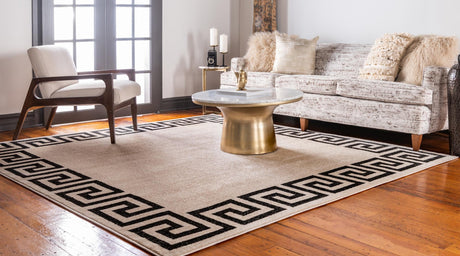 Beige and Gray 7' 10 x 7' 10 Athens Square Area Rug 100% Polypropylene With Cotton Backing Easy Clean Indoor Living Dining Room Bedroom Office Carpet for Sale at Rug Engine