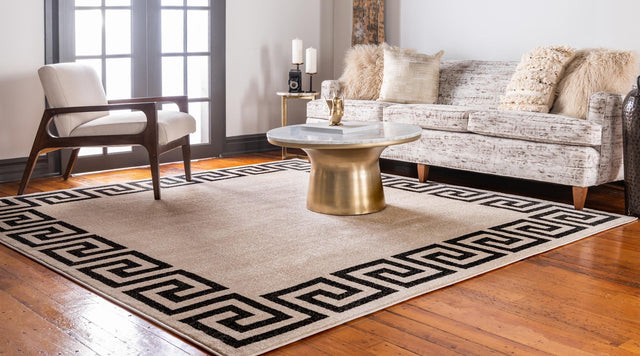 Beige and Gray 7' 10 x 7' 10 Athens Square Area Rug 100% Polypropylene With Cotton Backing Easy Clean Indoor Living Dining Room Bedroom Office Carpet for Sale at Rug Engine