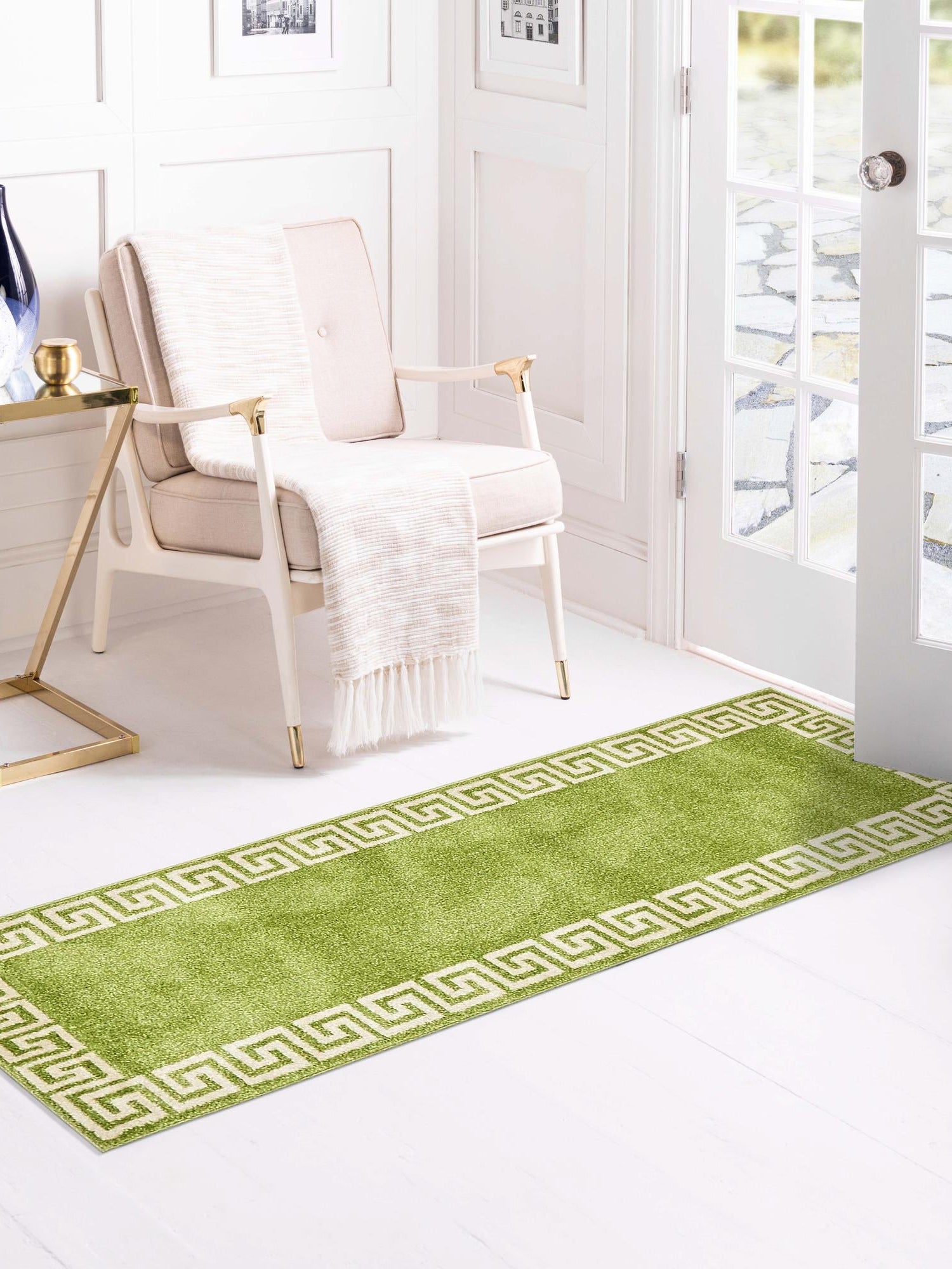 Light Green 2' 7 x 10' Athens Runner Area Rug 100% Polypropylene With Cotton Backing Easy Clean Indoor Living Dining Room Bedroom Office Carpet for Sale at Rug Engine
