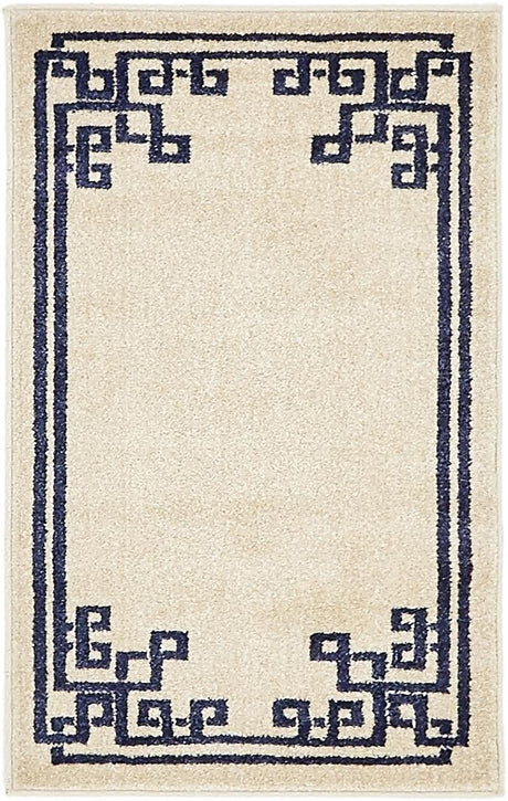 Beige and Blue 2' x 3' 1 Athens Rectangle Area Rug 100% Polypropylene With Cotton Backing Easy Clean Indoor Living Dining Room Bedroom Office Carpet for Sale at Rug Engine