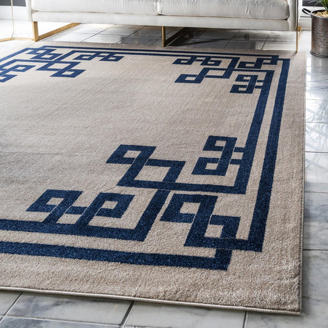 Beige and Blue 8' x 8' Athens Square Area Rug 100% Polypropylene With Cotton Backing Easy Clean Indoor Living Dining Room Bedroom Office Carpet for Sale at Rug Engine