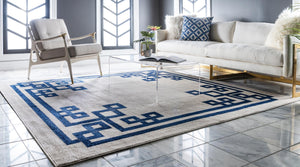 Beige and Blue 8' x 8' Athens Square Area Rug 100% Polypropylene With Cotton Backing Easy Clean Indoor Living Dining Room Bedroom Office Carpet for Sale at Rug Engine