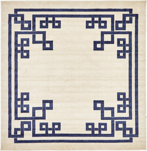 Beige and Blue 8' x 8' Athens Square Area Rug 100% Polypropylene With Cotton Backing Easy Clean Indoor Living Dining Room Bedroom Office Carpet for Sale at Rug Engine