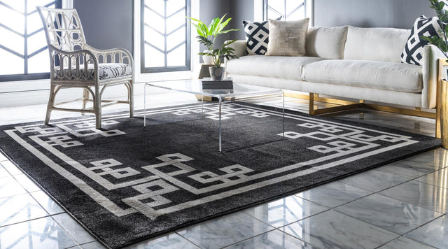 Black 7' 10 x 7' 10 Athens Square Area Rug 100% Polypropylene With Cotton Backing Easy Clean Indoor Living Dining Room Bedroom Office Carpet for Sale at Rug Engine