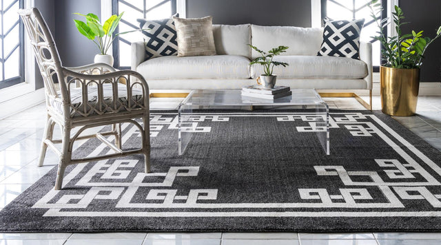 Black 7' 10 x 7' 10 Athens Square Area Rug 100% Polypropylene With Cotton Backing Easy Clean Indoor Living Dining Room Bedroom Office Carpet for Sale at Rug Engine