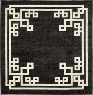 Black 7' 10 x 7' 10 Athens Square Area Rug 100% Polypropylene With Cotton Backing Easy Clean Indoor Living Dining Room Bedroom Office Carpet for Sale at Rug Engine