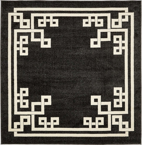 Black 7' 10 x 7' 10 Athens Square Area Rug 100% Polypropylene With Cotton Backing Easy Clean Indoor Living Dining Room Bedroom Office Carpet for Sale at Rug Engine