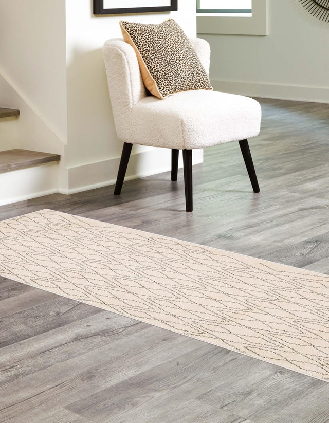 Ivory 2' x 6' 1 Fez Runner Area Rug Geometric 100% Polypropylene Easy Clean Stain Resistant Carpet for Living, Dining, Office, Dorms for Sale at Rug Engine