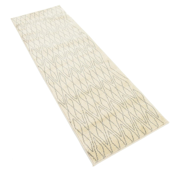 Ivory 2' x 6' 1 Fez Runner Area Rug Geometric 100% Polypropylene Easy Clean Stain Resistant Carpet for Living, Dining, Office, Dorms for Sale at Rug Engine
