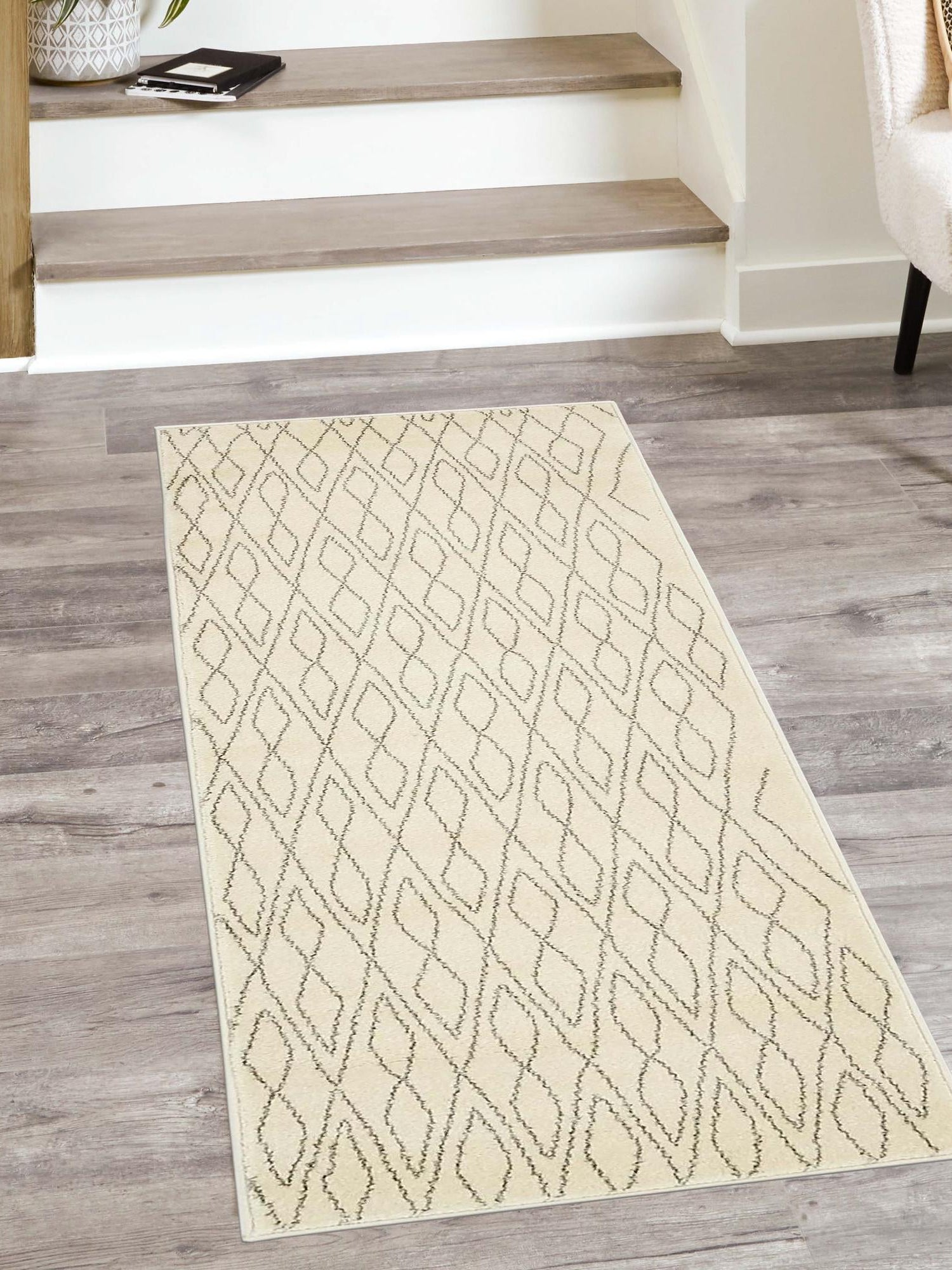 Ivory 2' 7 x 10' Fez Runner Area Rug Geometric 100% Polypropylene Easy Clean Stain Resistant Carpet for Living, Dining, Office, Dorms for Sale at Rug Engine