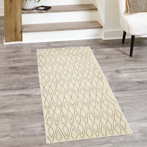 Ivory 2' 7 x 10' Fez Runner Area Rug Geometric 100% Polypropylene Easy Clean Stain Resistant Carpet for Living, Dining, Office, Dorms for Sale at Rug Engine