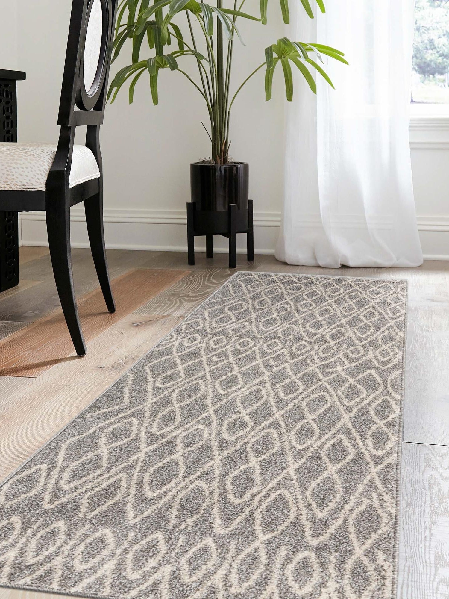 Gray 2' 7 x 10' Fez Runner Area Rug Geometric 100% Polypropylene Easy Clean Stain Resistant Carpet for Living, Dining, Office, Dorms for Sale at Rug Engine