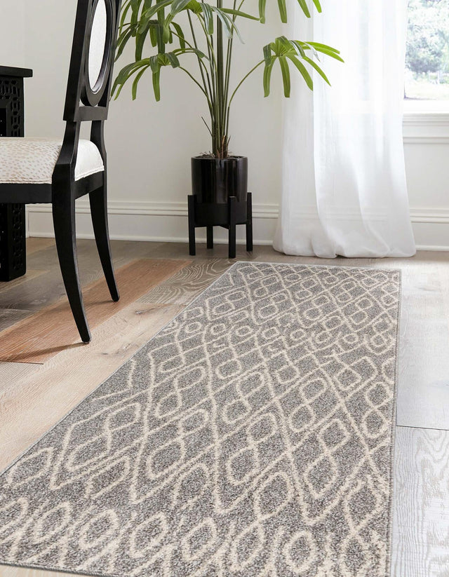 Gray 2' 7 x 10' Fez Runner Area Rug Geometric 100% Polypropylene Easy Clean Stain Resistant Carpet for Living, Dining, Office, Dorms for Sale at Rug Engine
