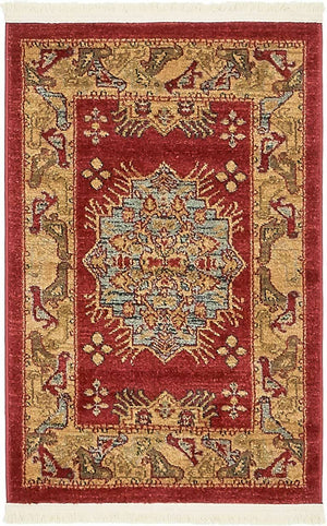 Red 2' x 3' 1 Sahand Rectangle Area Rug Affordable Easy Clean Traditional Design Durable Carpet for Home Interior Design Living Room Dining Office for Sale at Rug Engine