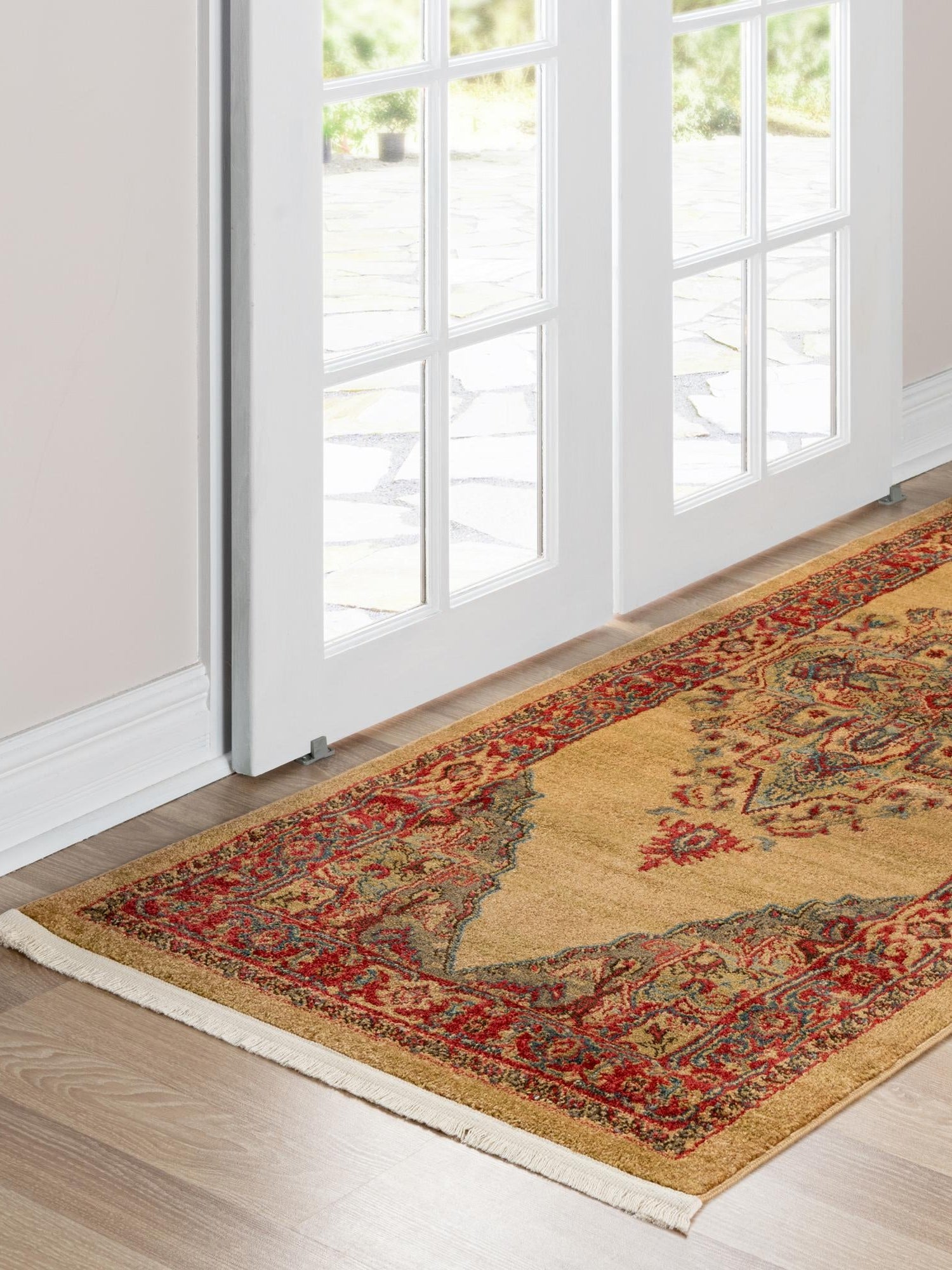 Tan 2' 7 x 10' Sahand Runner Area Rug Affordable Easy Clean Traditional Design Durable Carpet for Home Interior Design Living Room Dining Office for Sale at Rug Engine