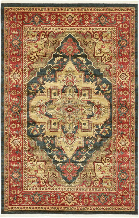 Navy Blue 6' 1 x 9' Sahand Rectangle Area Rug Affordable Easy Clean Traditional Design Durable Carpet for Home Interior Design Living Room Dining Office for Sale at Rug Engine