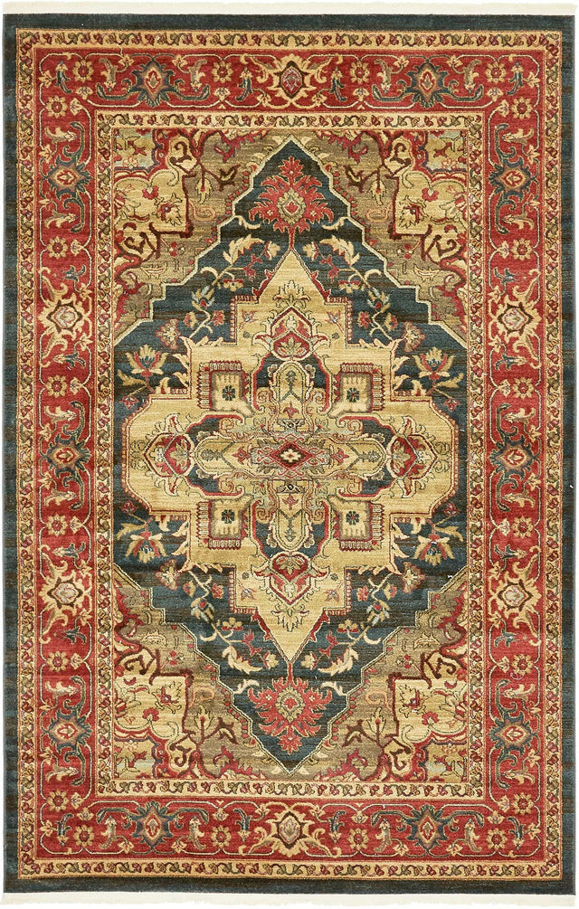 Navy Blue 6' 1 x 9' Sahand Rectangle Area Rug Affordable Easy Clean Traditional Design Durable Carpet for Home Interior Design Living Room Dining Office for Sale at Rug Engine