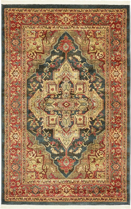 Navy Blue 4' 1 x 6' 1 Sahand Rectangle Area Rug Affordable Easy Clean Traditional Design Durable Carpet for Home Interior Design Living Room Dining Office for Sale at Rug Engine