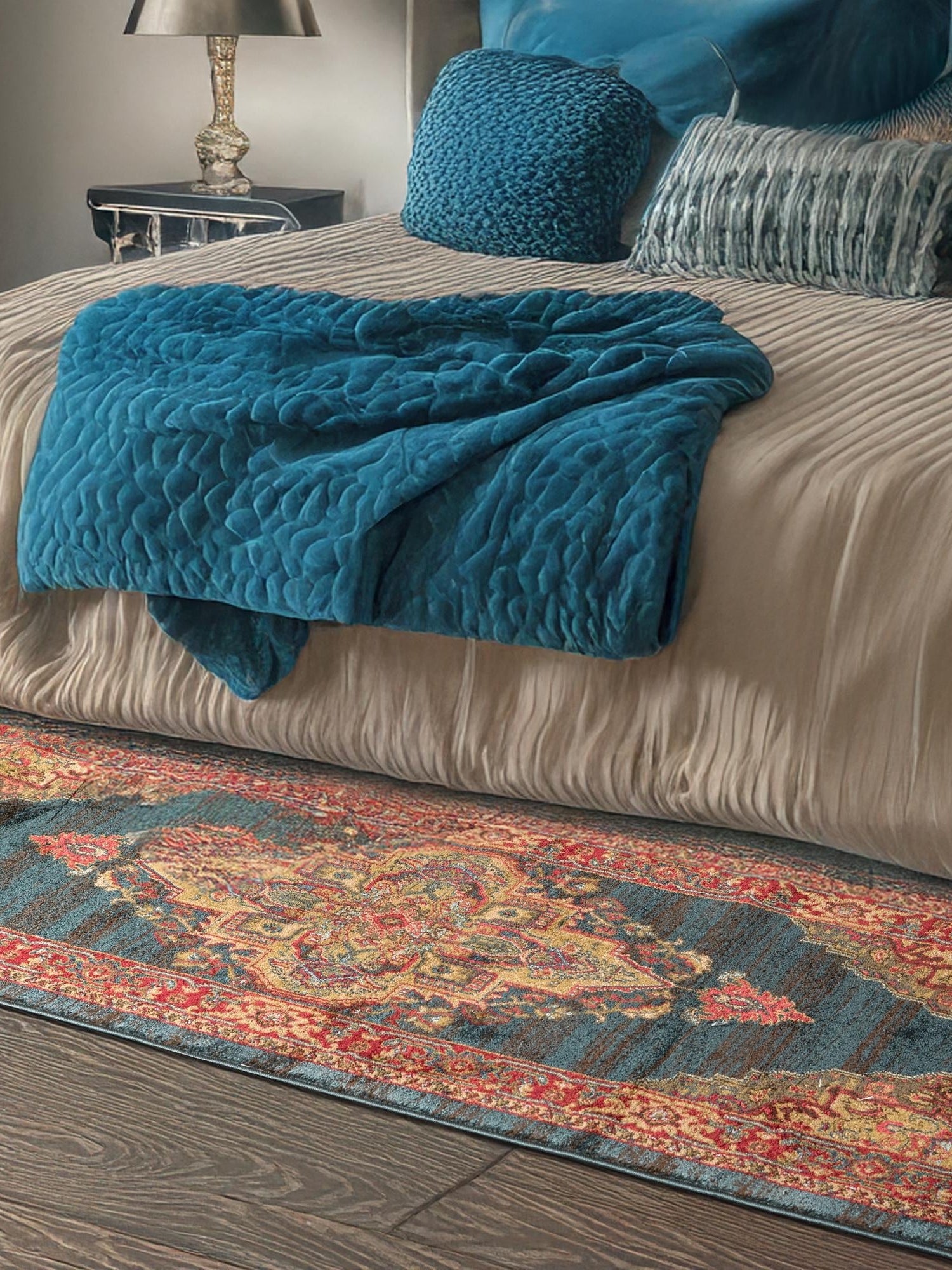 Navy Blue 2' x 8' Sahand Runner Area Rug Affordable Easy Clean Traditional Design Durable Carpet for Home Interior Design Living Room Dining Office for Sale at Rug Engine