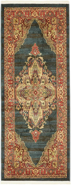 Navy Blue 2' 7 x 7' 1 Sahand Runner Area Rug Affordable Easy Clean Traditional Design Durable Carpet for Home Interior Design Living Room Dining Office for Sale at Rug Engine