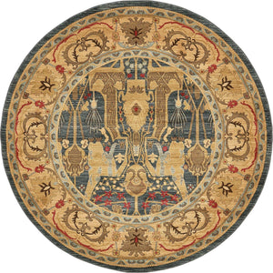Navy Blue 8' x 8' Sahand Round Area Rug Affordable Easy Clean Traditional Design Durable Carpet for Home Interior Design Living Room Dining Office for Sale at Rug Engine