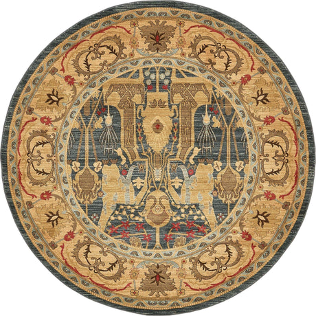 Navy Blue 8' x 8' Sahand Round Area Rug Affordable Easy Clean Traditional Design Durable Carpet for Home Interior Design Living Room Dining Office for Sale at Rug Engine