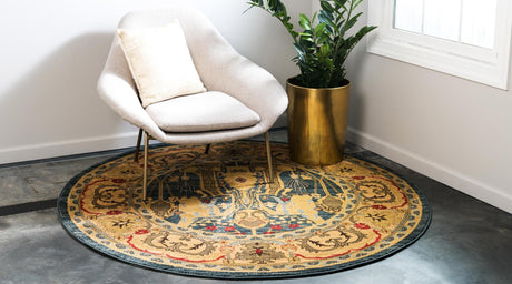 Navy Blue 8' x 8' Sahand Round Area Rug Affordable Easy Clean Traditional Design Durable Carpet for Home Interior Design Living Room Dining Office for Sale at Rug Engine