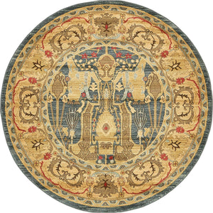 Navy Blue 6' 1 x 6' 1 Sahand Round Area Rug Affordable Easy Clean Traditional Design Durable Carpet for Home Interior Design Living Room Dining Office for Sale at Rug Engine