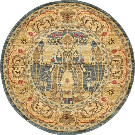 Navy Blue 6' 1 x 6' 1 Sahand Round Area Rug Affordable Easy Clean Traditional Design Durable Carpet for Home Interior Design Living Room Dining Office for Sale at Rug Engine