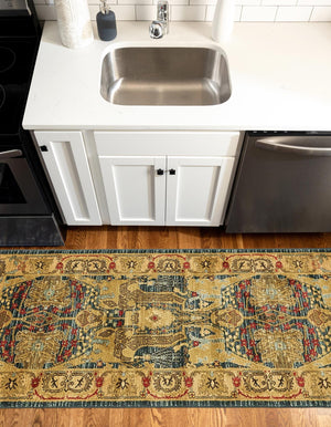 Navy Blue 2' 7 x 7' 1 Sahand Runner Area Rug Affordable Easy Clean Traditional Design Durable Carpet for Home Interior Design Living Room Dining Office for Sale at Rug Engine