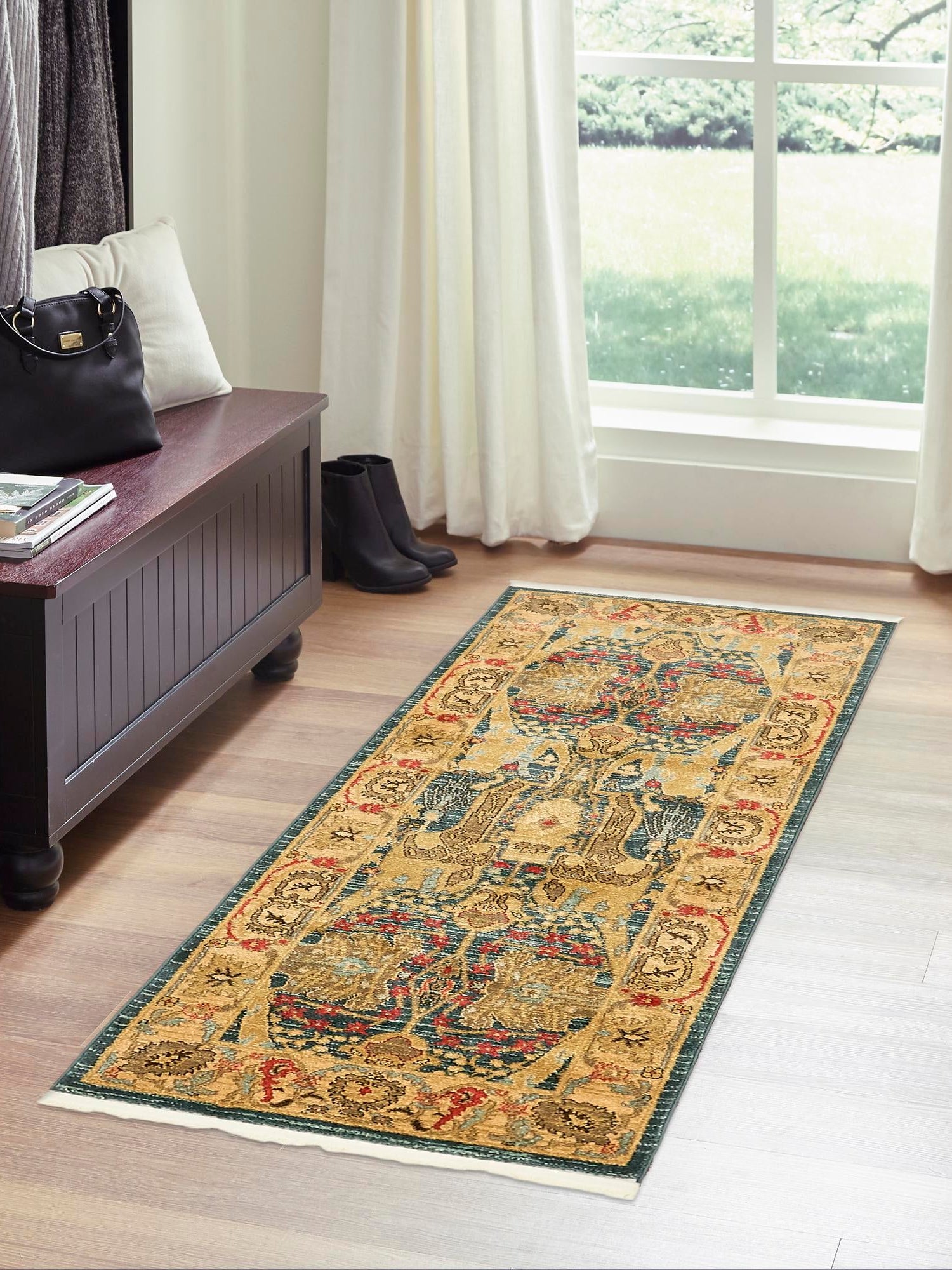 Navy Blue 2' 7 x 10' Sahand Runner Area Rug Affordable Easy Clean Traditional Design Durable Carpet for Home Interior Design Living Room Dining Office for Sale at Rug Engine