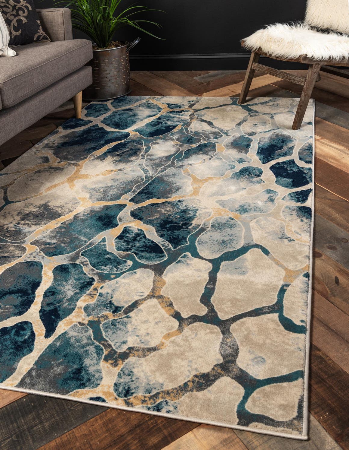 Navy Blue 9' x 12' Mystic Rectangle Area Rug 100% Polypropylene Abstract Modern Carpet for Living Rooms, Dining, Bedrooms, Office for Sale at Rug Engine