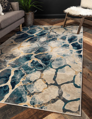 Navy Blue 9' x 12' Mystic Rectangle Area Rug 100% Polypropylene Abstract Modern Carpet for Living Rooms, Dining, Bedrooms, Office for Sale at Rug Engine