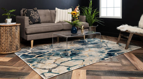 Navy Blue 7' 1 x 10' Mystic Rectangle Area Rug 100% Polypropylene Abstract Modern Carpet for Living Rooms, Dining, Bedrooms, Office for Sale at Rug Engine