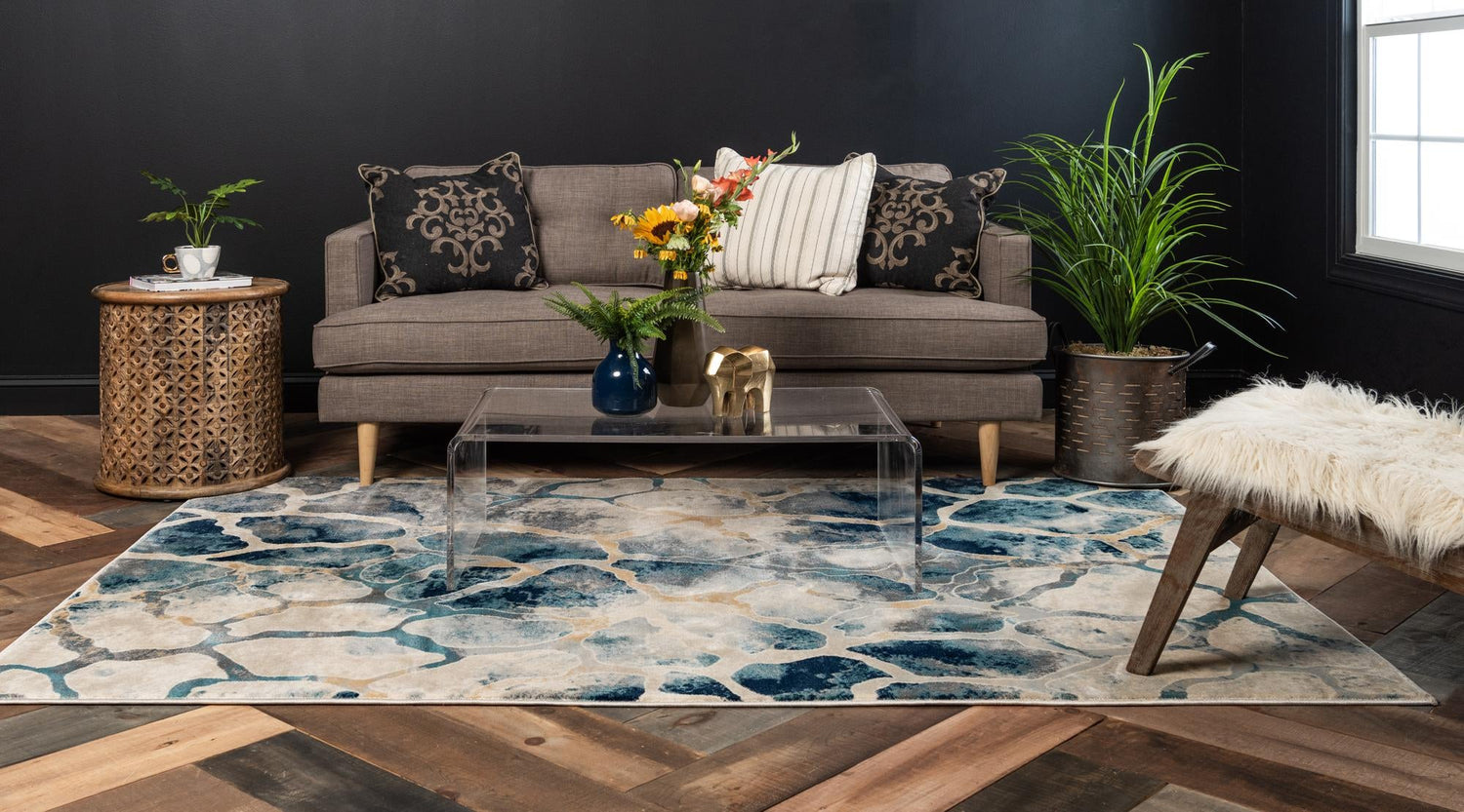 Navy Blue 3' 3 x 5' 3 Mystic Rectangle Area Rug 100% Polypropylene Abstract Modern Carpet for Living Rooms, Dining, Bedrooms, Office for Sale at Rug Engine