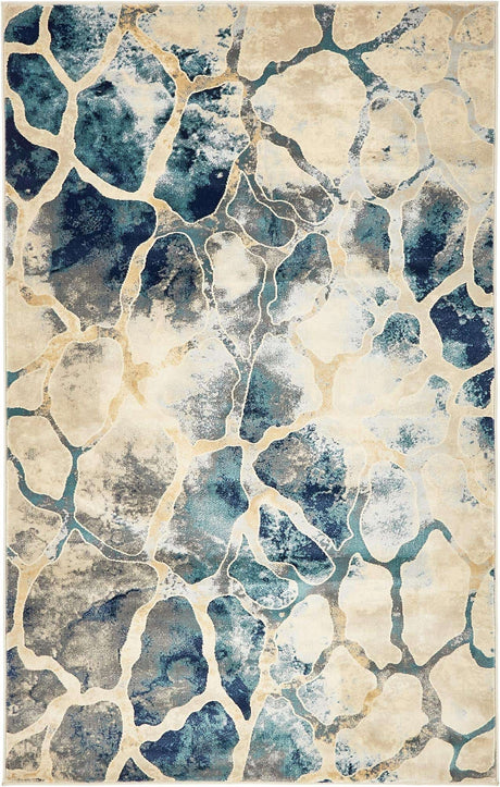 Navy Blue 5' 1 x 8' Mystic Rectangle Area Rug 100% Polypropylene Abstract Modern Carpet for Living Rooms, Dining, Bedrooms, Office for Sale at Rug Engine