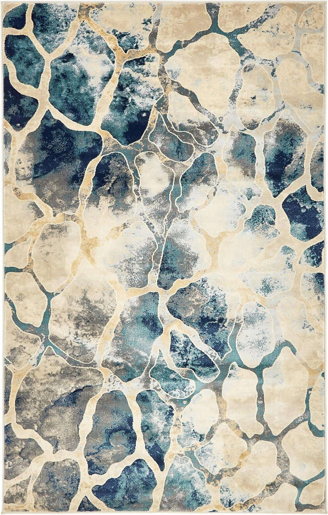 Navy Blue 5' 1 x 8' Mystic Rectangle Area Rug 100% Polypropylene Abstract Modern Carpet for Living Rooms, Dining, Bedrooms, Office for Sale at Rug Engine