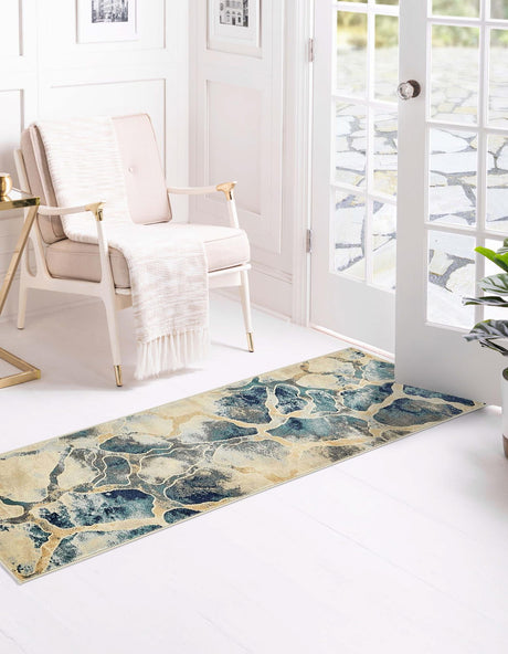 Navy Blue 2' x 8' Mystic Runner Area Rug 100% Polypropylene Abstract Modern Carpet for Living Rooms, Dining, Bedrooms, Office for Sale at Rug Engine