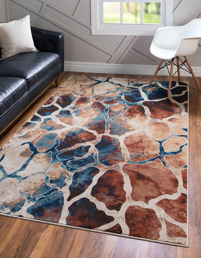 Brick Red 5' 1 x 8' Mystic Rectangle Area Rug 100% Polypropylene Abstract Modern Carpet for Living Rooms, Dining, Bedrooms, Office for Sale at Rug Engine