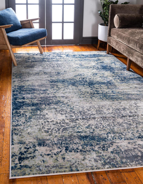 Navy Blue 6' 1 x 9' Mystic Rectangle Area Rug 100% Polypropylene Abstract Modern Carpet for Living Rooms, Dining, Bedrooms, Office for Sale at Rug Engine