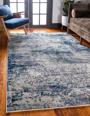 Navy Blue 7' 1 x 10' Mystic Rectangle Area Rug 100% Polypropylene Abstract Modern Carpet for Living Rooms, Dining, Bedrooms, Office for Sale at Rug Engine