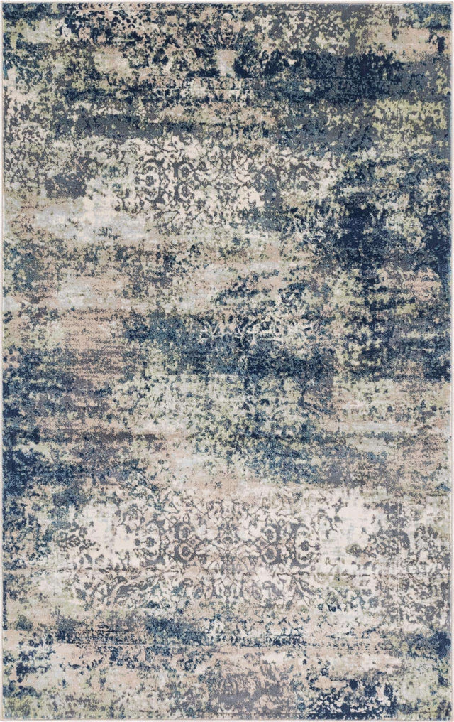 Navy Blue 5' 1 x 8' Mystic Rectangle Area Rug 100% Polypropylene Abstract Modern Carpet for Living Rooms, Dining, Bedrooms, Office for Sale at Rug Engine