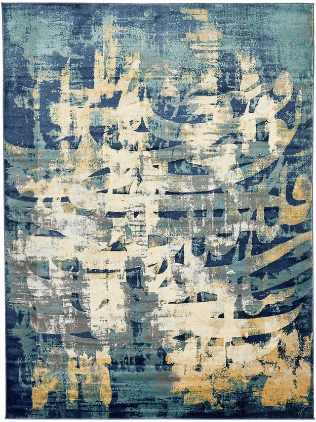 Navy Blue 9' x 12' 2 Mystic Rectangle Area Rug 100% Polypropylene Abstract Modern Carpet for Living Rooms, Dining, Bedrooms, Office for Sale at Rug Engine