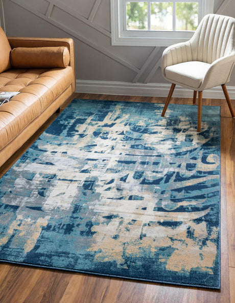 Navy Blue 4' 1 x 6' 1 Mystic Rectangle Area Rug 100% Polypropylene Abstract Modern Carpet for Living Rooms, Dining, Bedrooms, Office for Sale at Rug Engine