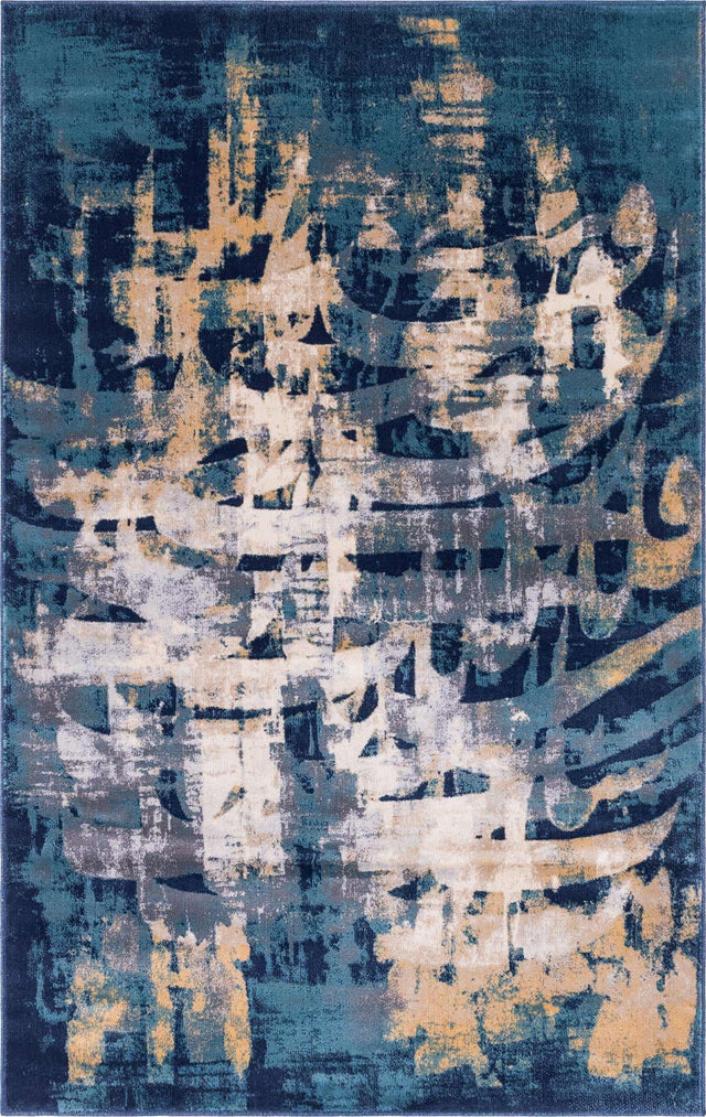 Navy Blue 5' 1 x 8' Mystic Rectangle Area Rug 100% Polypropylene Abstract Modern Carpet for Living Rooms, Dining, Bedrooms, Office for Sale at Rug Engine